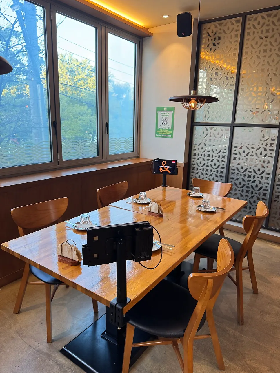 Wooden baby chair provided by the restaurant