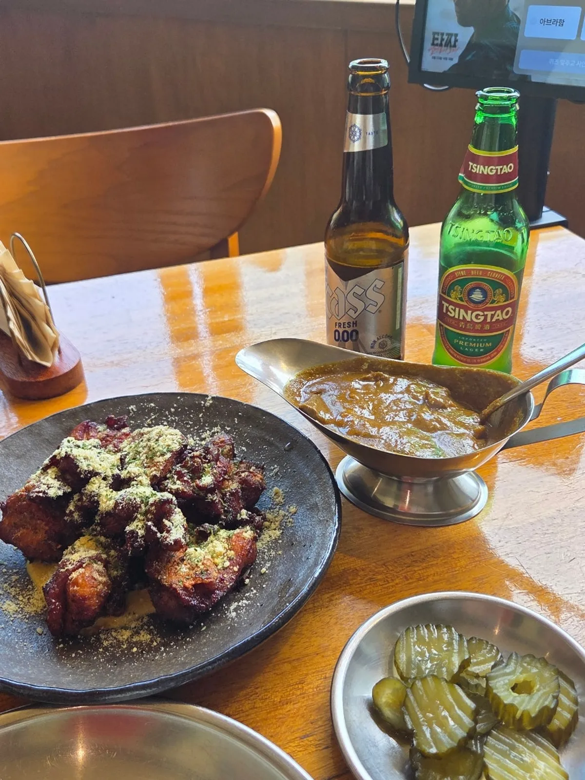 Beef curry served with rice and garlic naan