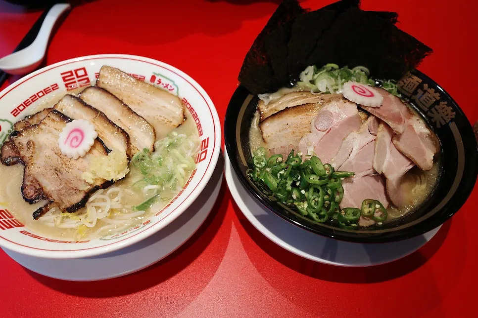 Two bowls of kyokai tonkotsu ramen and special ramen from Ramen Truck