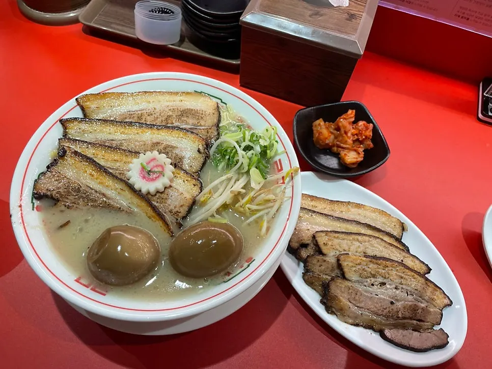 Chashu ramen with extra chashu and egg added