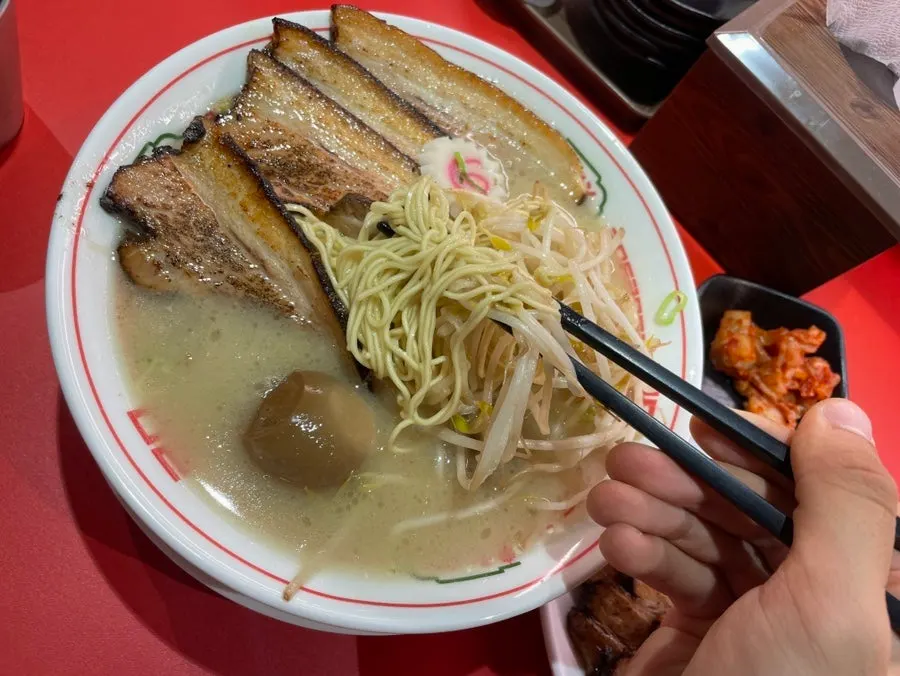 Rich ramen broth made from pork bone and chicken stock