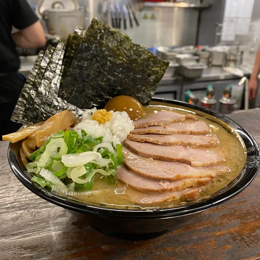 A bowl of Mega Ieke Ramen from Ramen Truck