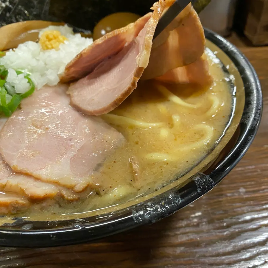 Mega Ieke Ramen topped with 4 slices of sous-vide chashu