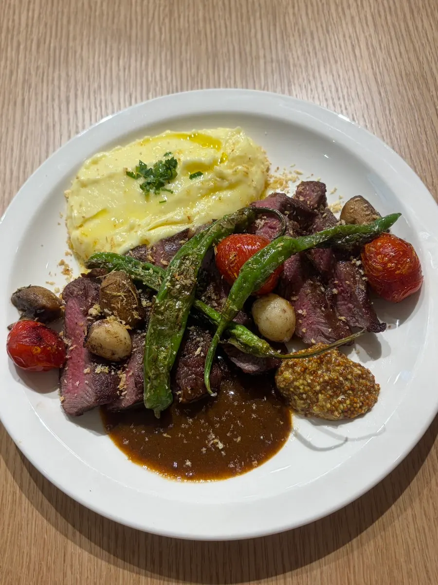 A plate of sous-vide flat iron steak