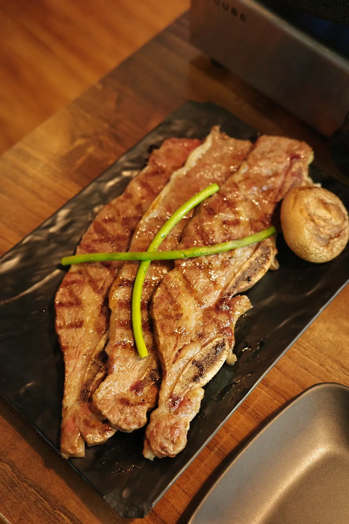 Close-up of Raviok's grilled LA galbi ribs
