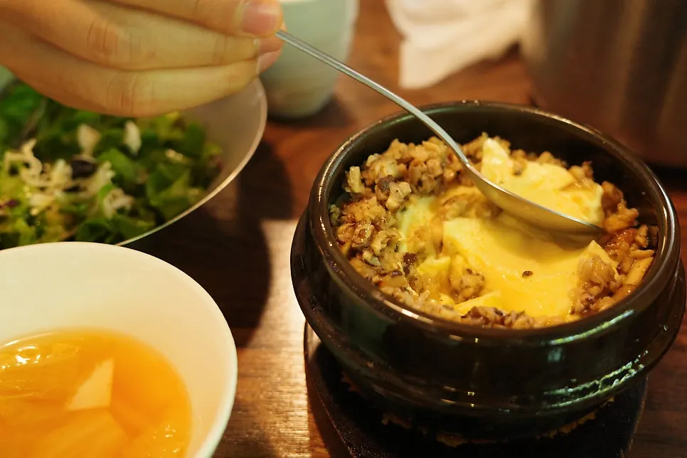 Truffle egg custard topped with shiitake mushroom sauce