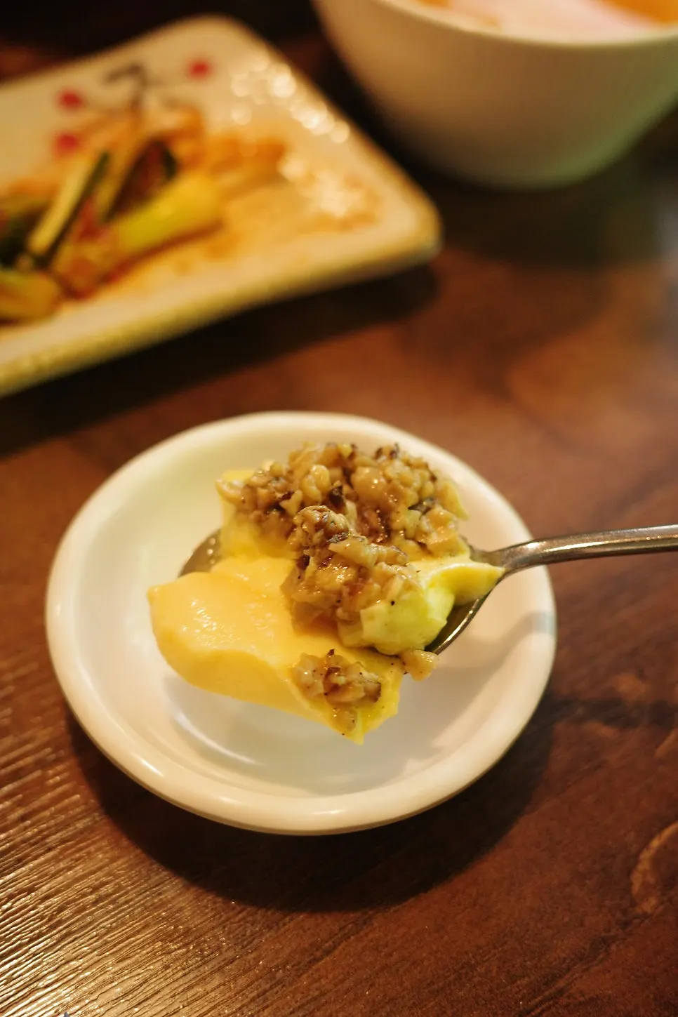 Smooth truffle egg custard served in a stone pot