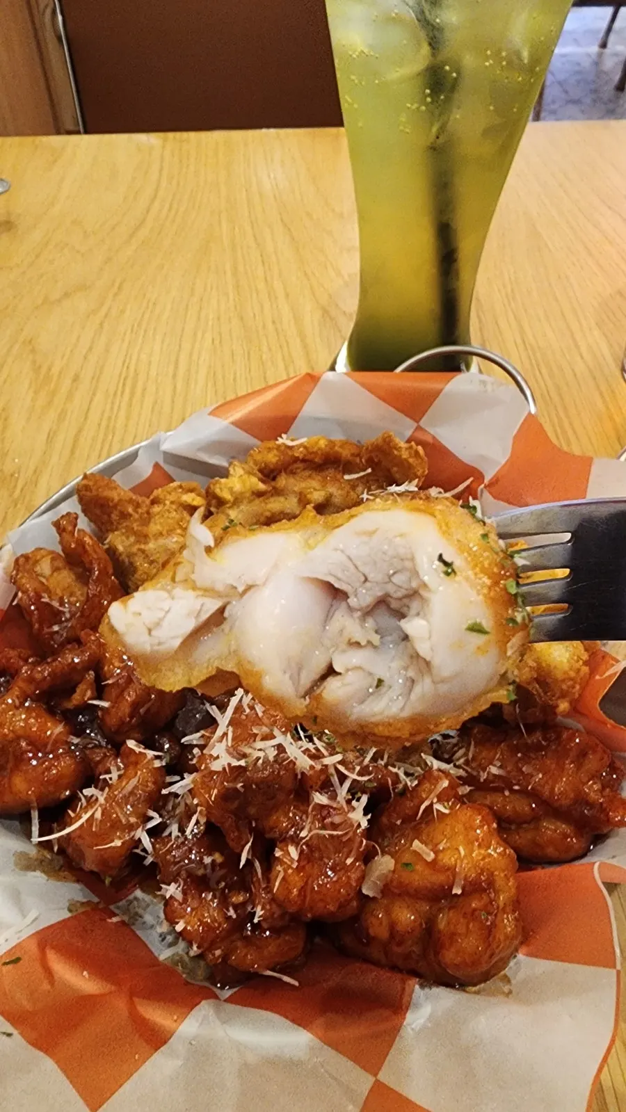 Close-up of old-style boneless seasoned chicken