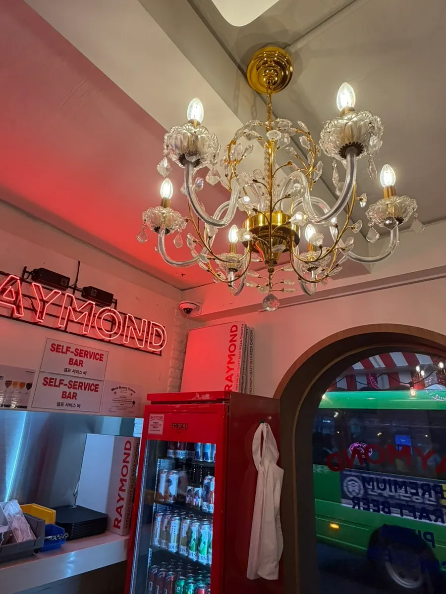 A large, ornate chandelier hanging from the ceiling