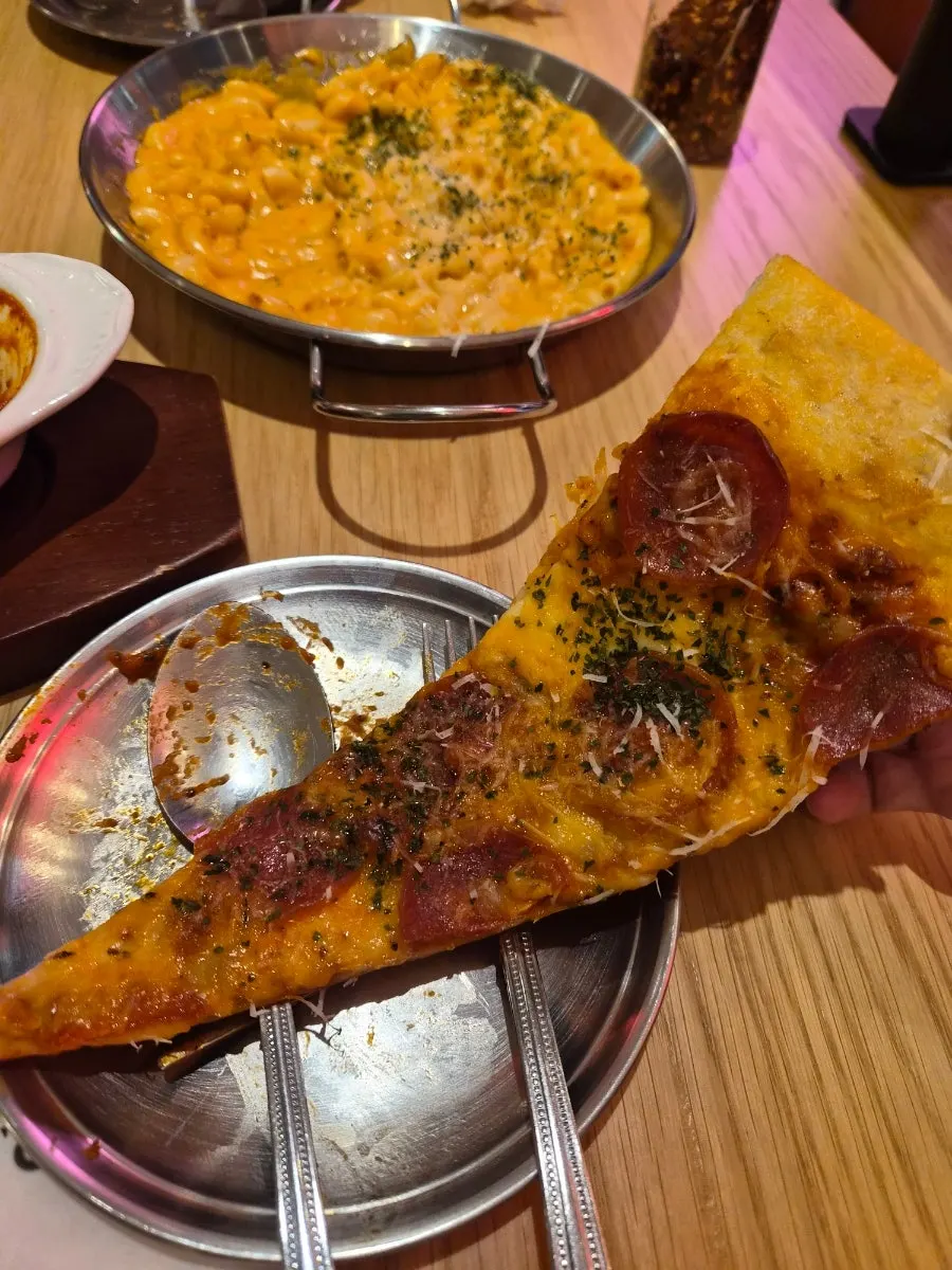 Half slice of pizza filling the entire plate