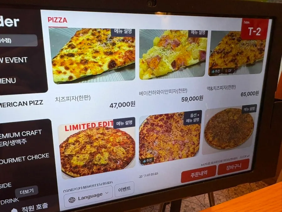 Detail page of Raymond's pizza menu