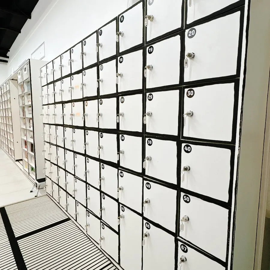 Numbered cubbies holding indoor slippers