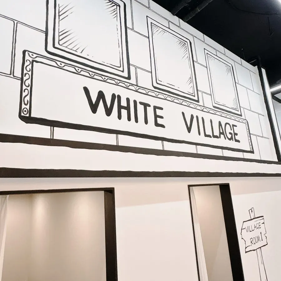 Seating area with black-and-white interior