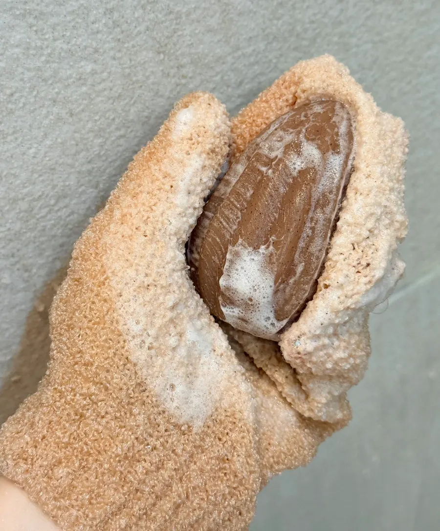Red bean powder visible on the soap surface