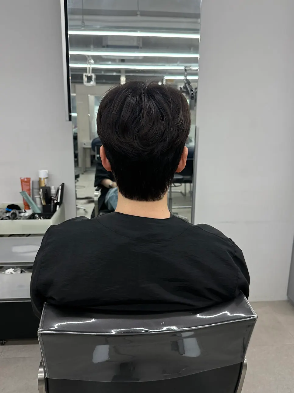 Finished blow-dry with slightly overdone volume