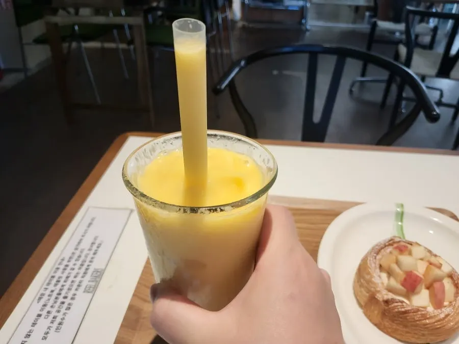Cold drink and bakery plate on the table