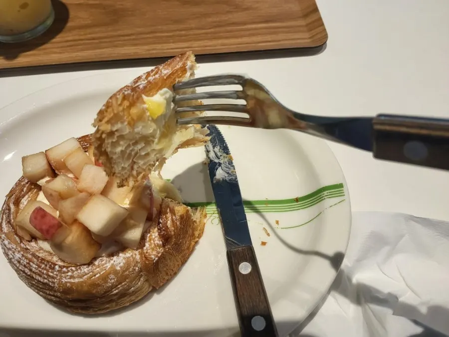Cross-section of pastry showing distinct layers