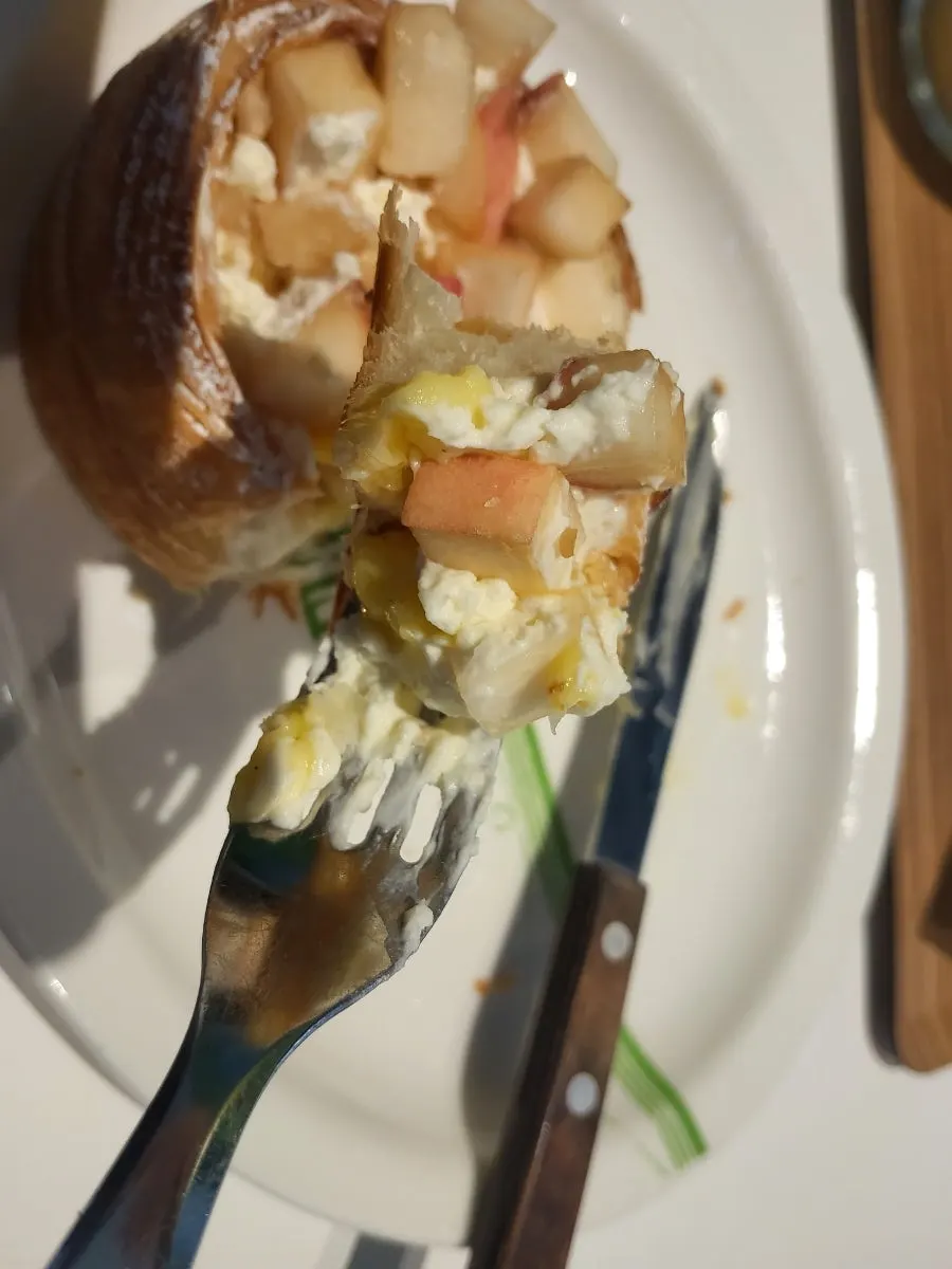 Overhead view of the fruit cream dessert