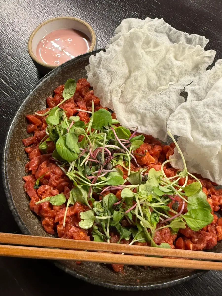 Yukhoe with gochujang and sesame oil base