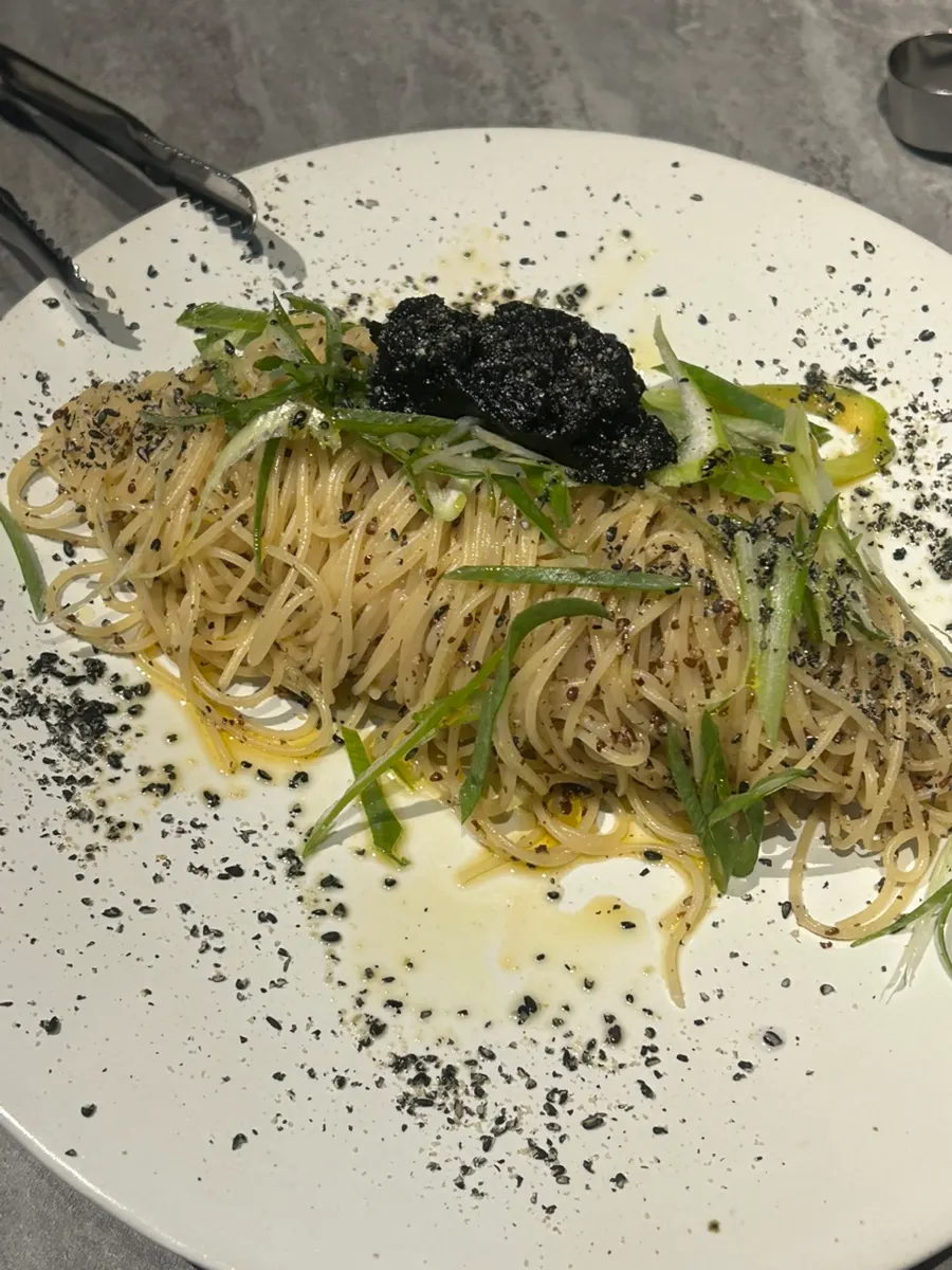Perilla bibim pasta with capellini noodles
