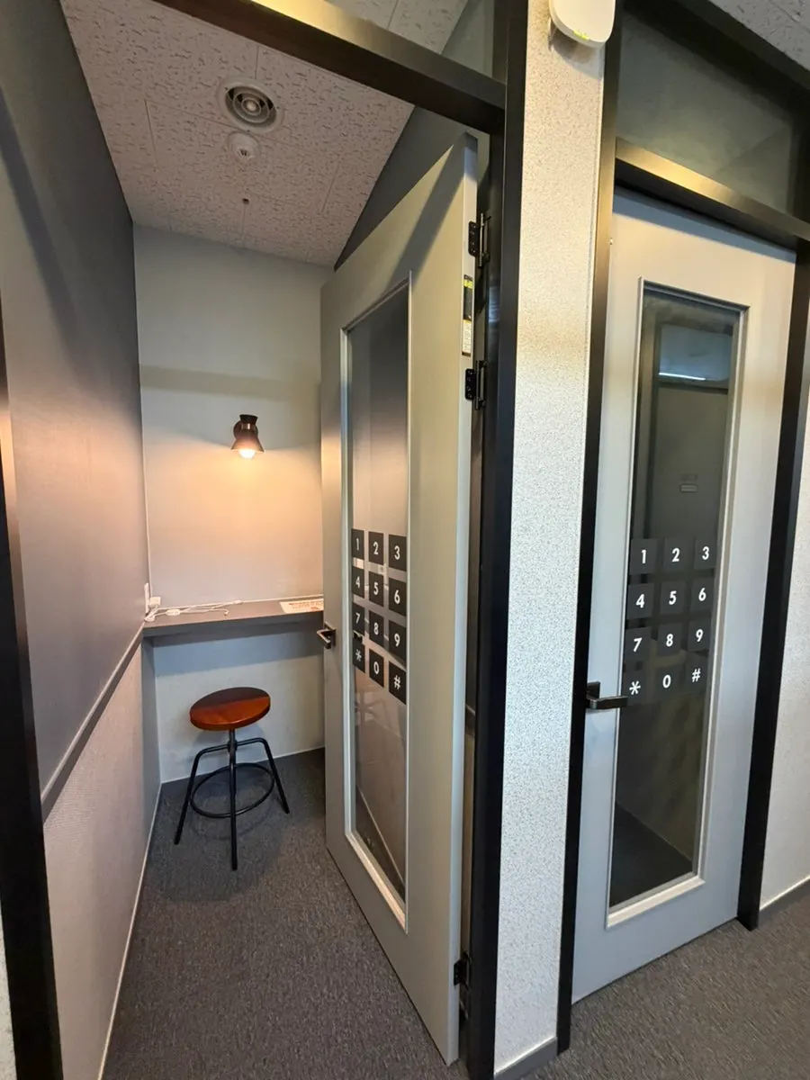 Exterior of the shared office phone booth