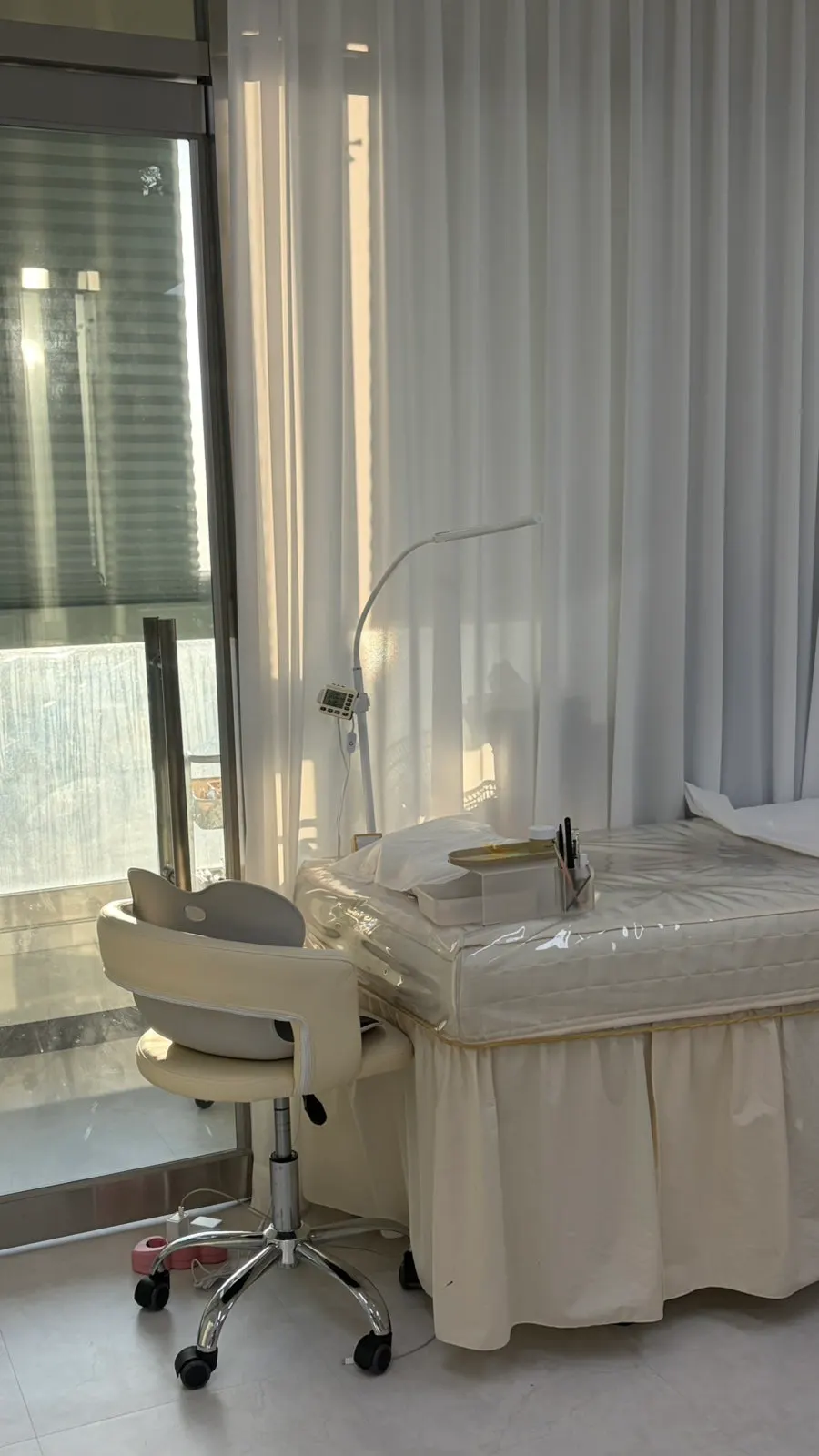 Treatment bed on the well-lit 11th floor