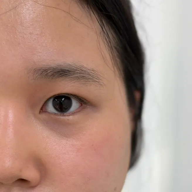 Close-up of lashes lifted from the root after the treatment