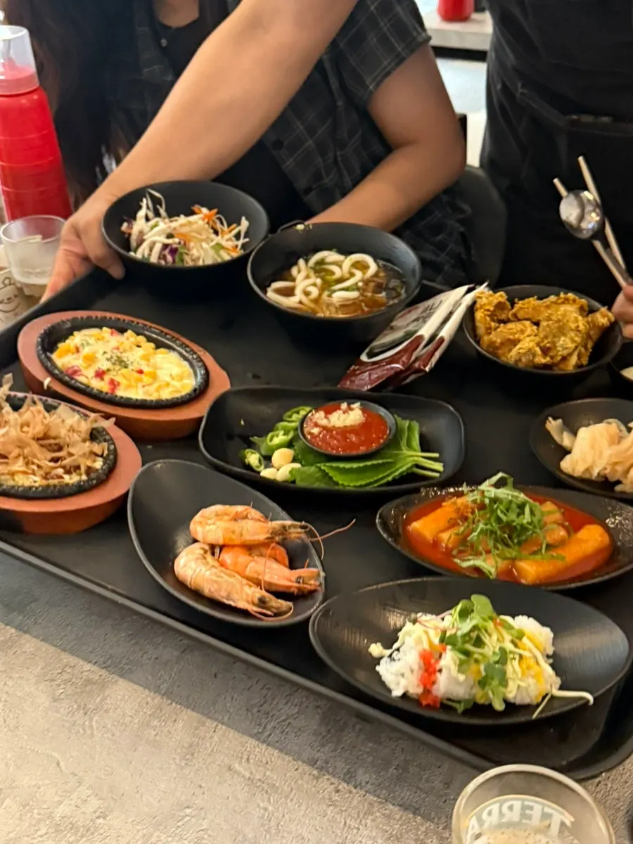 A variety of banchan side dishes laid out