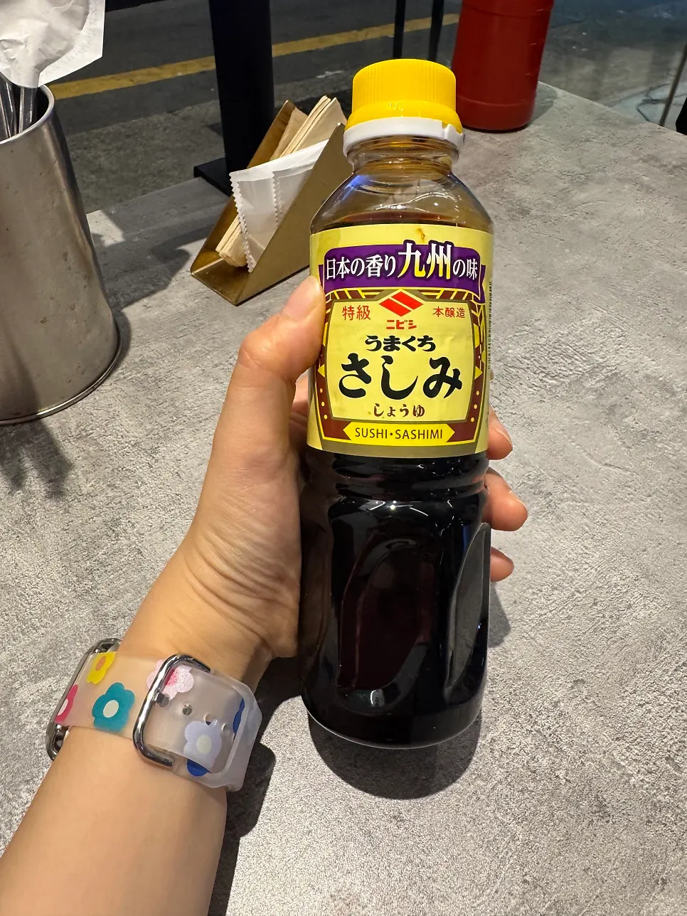 Japanese soy sauce placed on the table at Rigo Susan