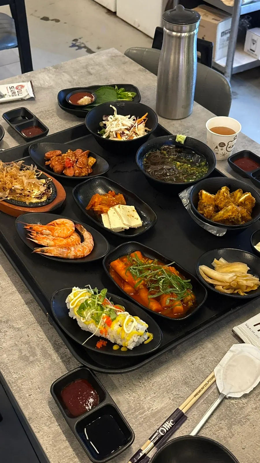 Full banchan spread on the table