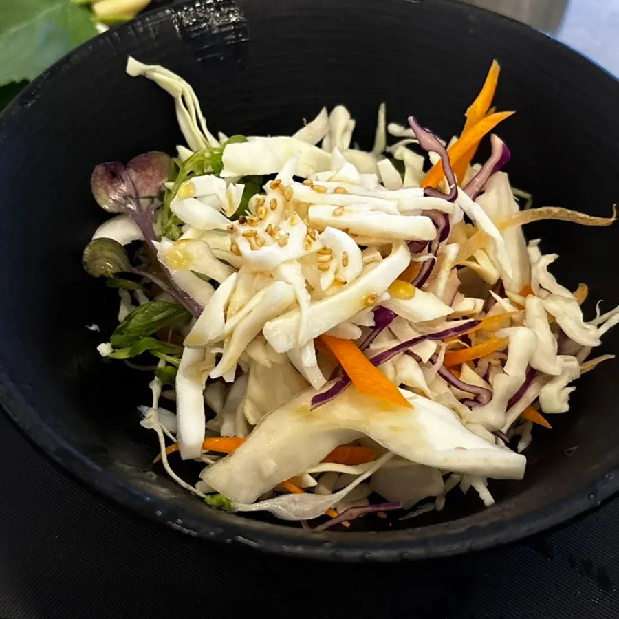 Okonomiyaki and stir-fried sausage with vegetables