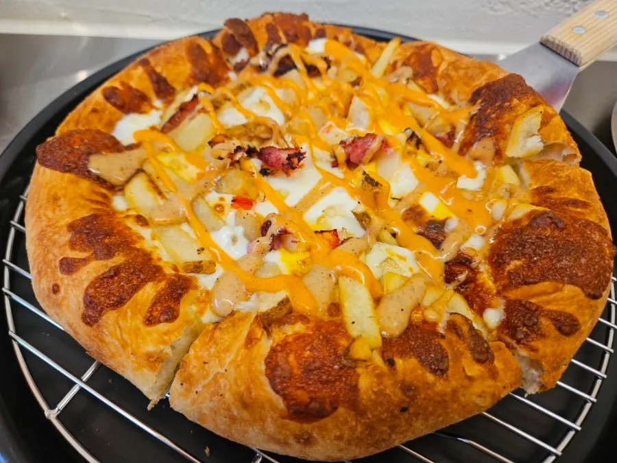 A freshly made potato pizza