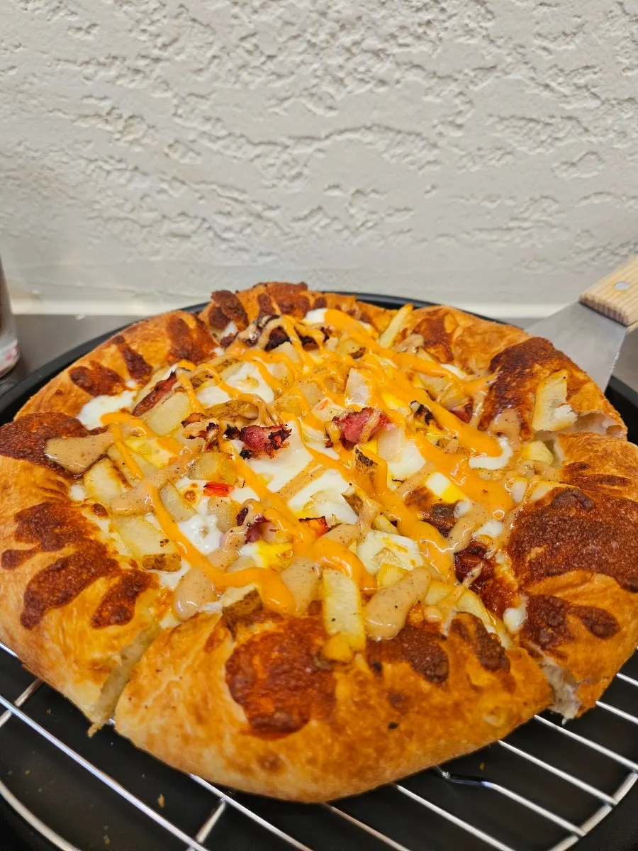 A slice of potato pizza topped with Imsil cheese