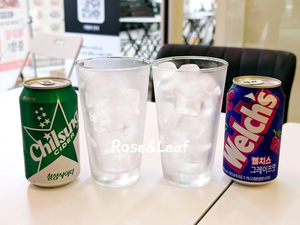 칠성사이다와 웰치스 포도 뚱캔 음료