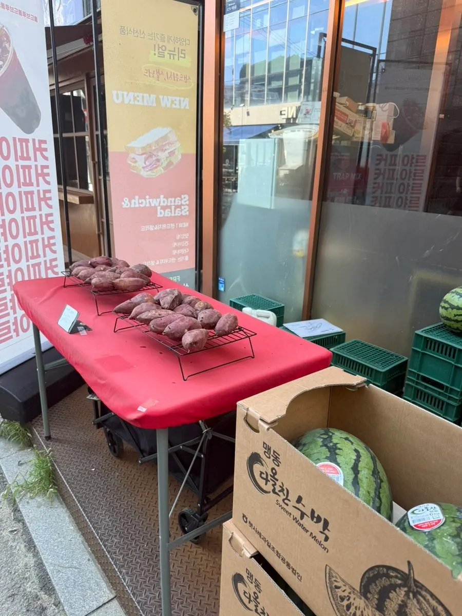 Watermelon displayed at the cafe entrance