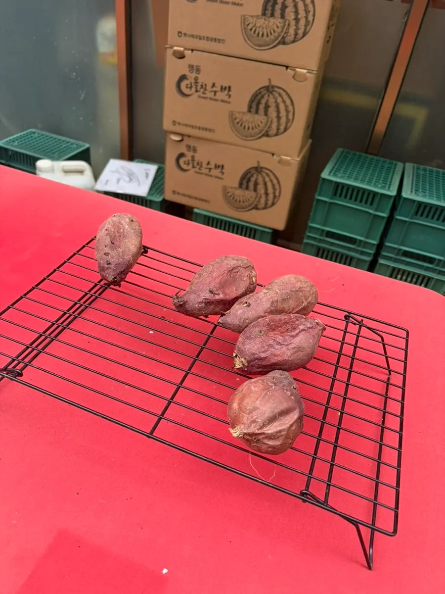 House-roasted sweet potatoes in front of the shop