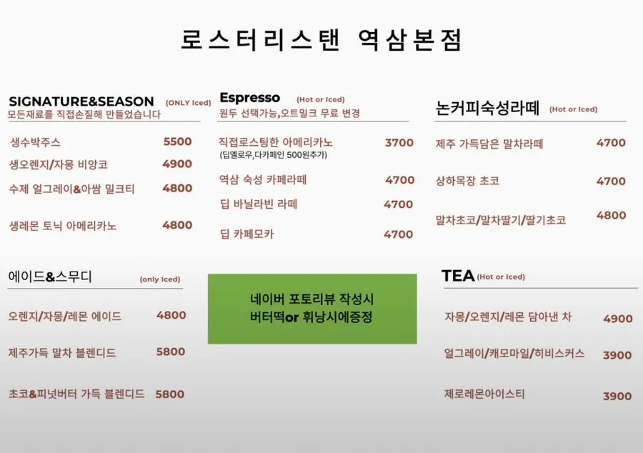 Menu board and prices at Roastery Stan Yeoksam Main