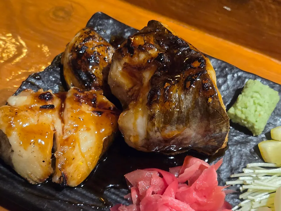 Grilled sea bass with golden exterior and soft flesh