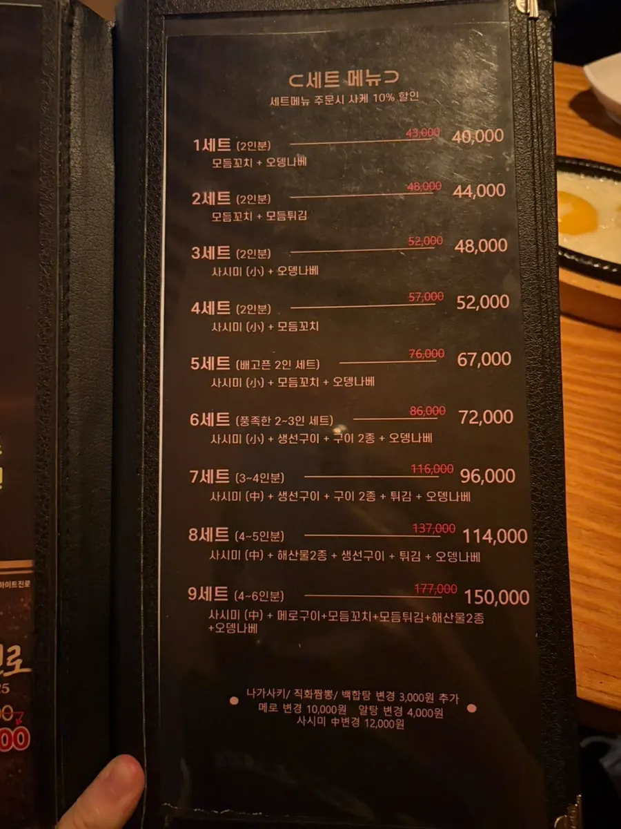 Menu board at Robatayaki Sodam Guro branch