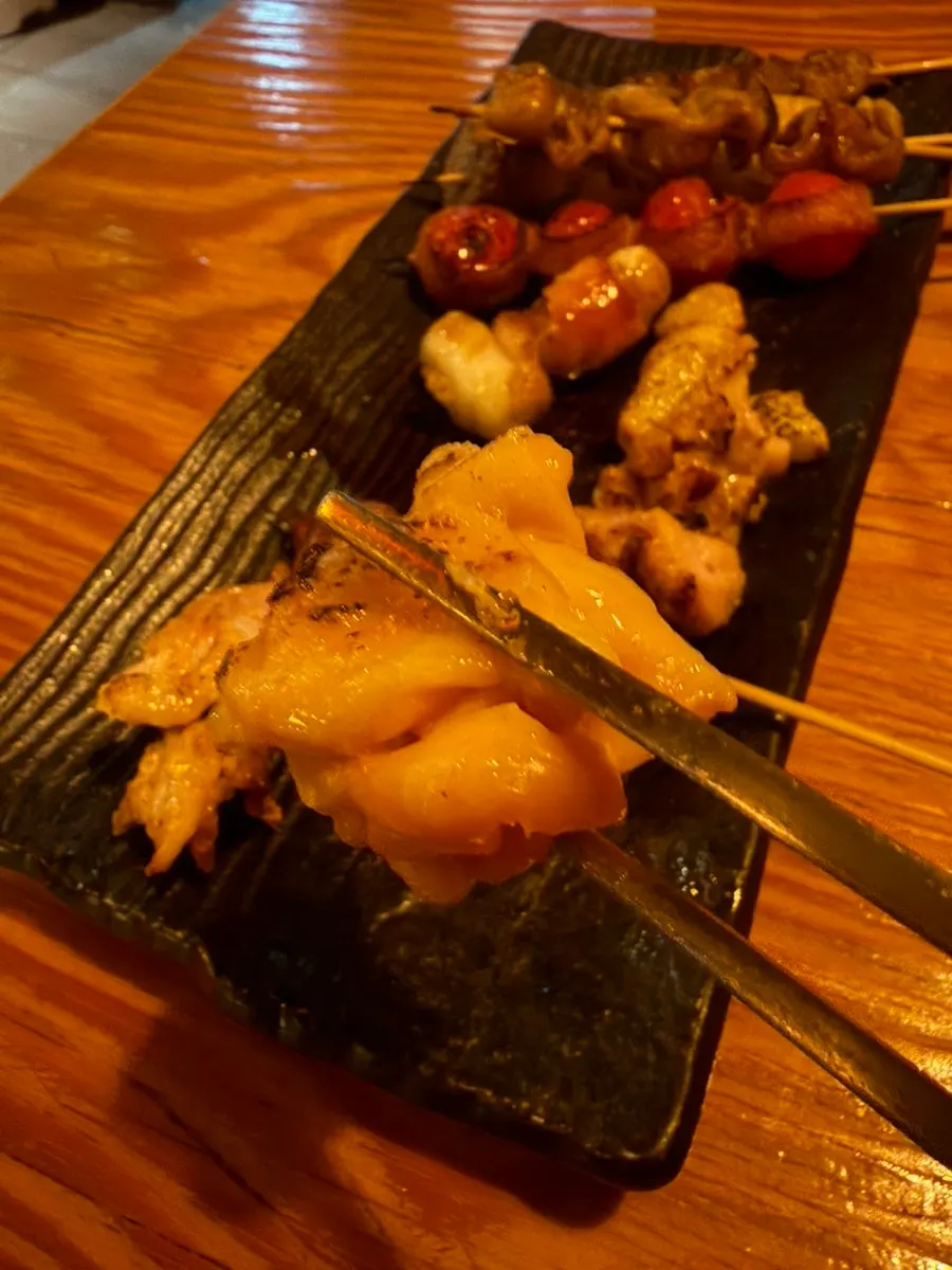 Close-up of smoky mixed skewers