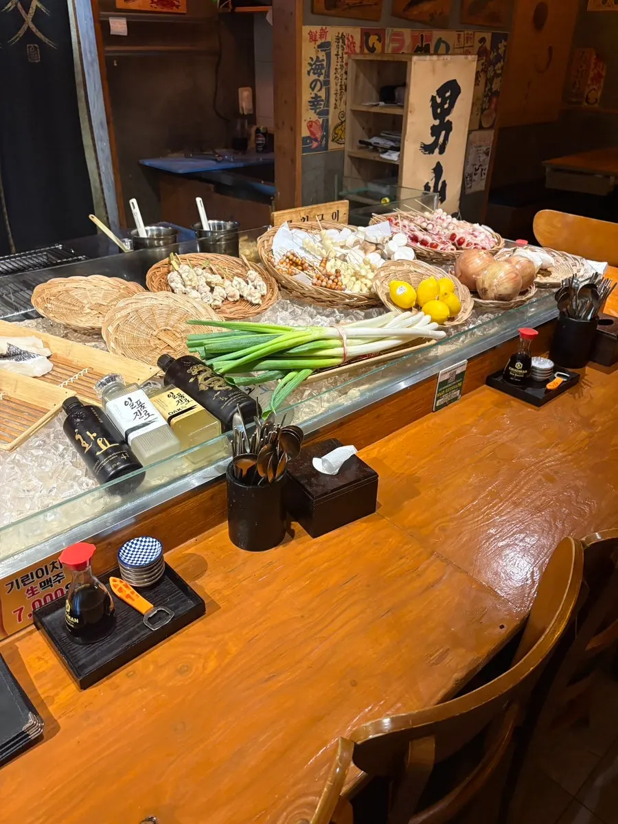 Seafood display near the bar table