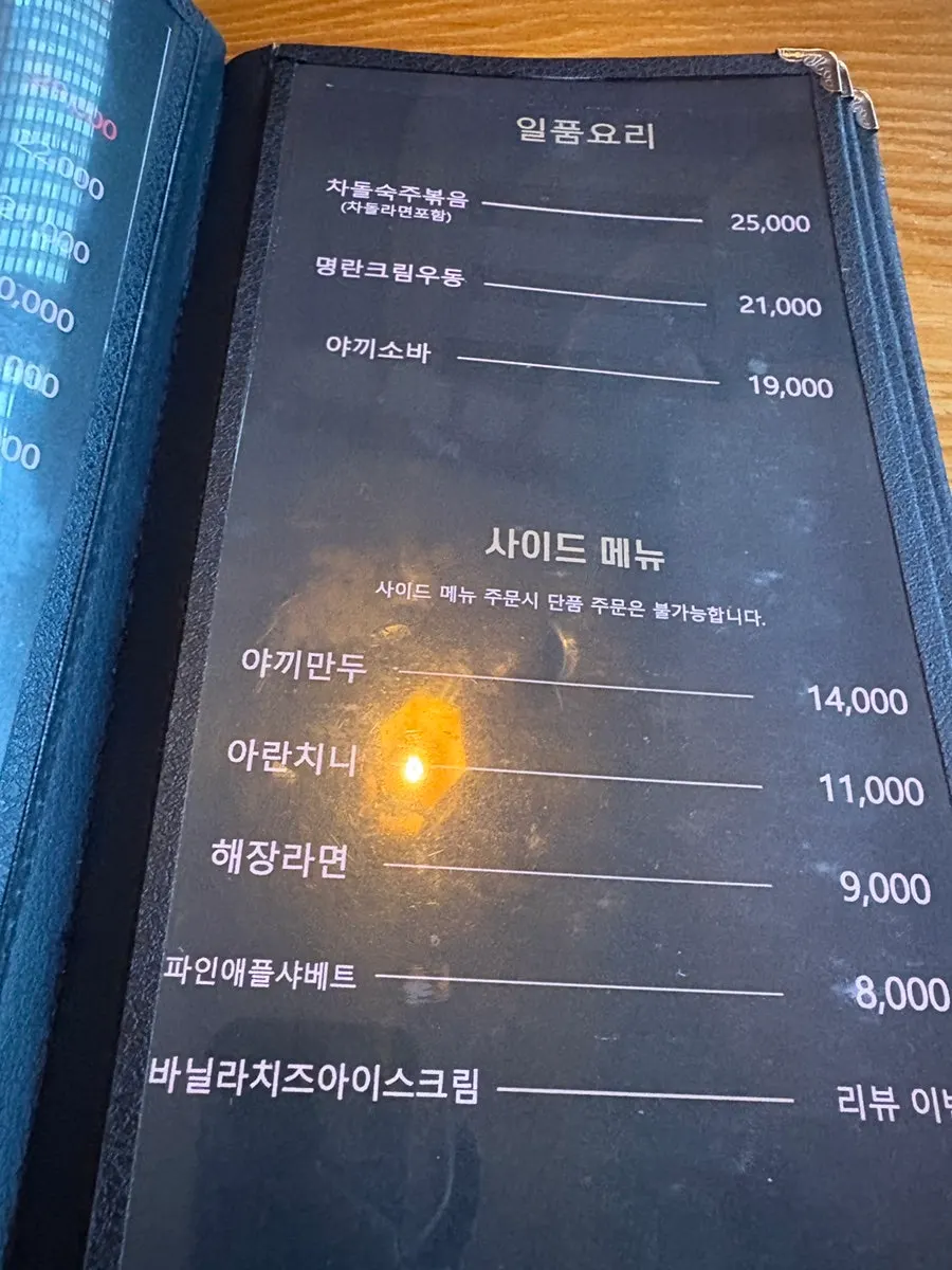 Sashimi menu page