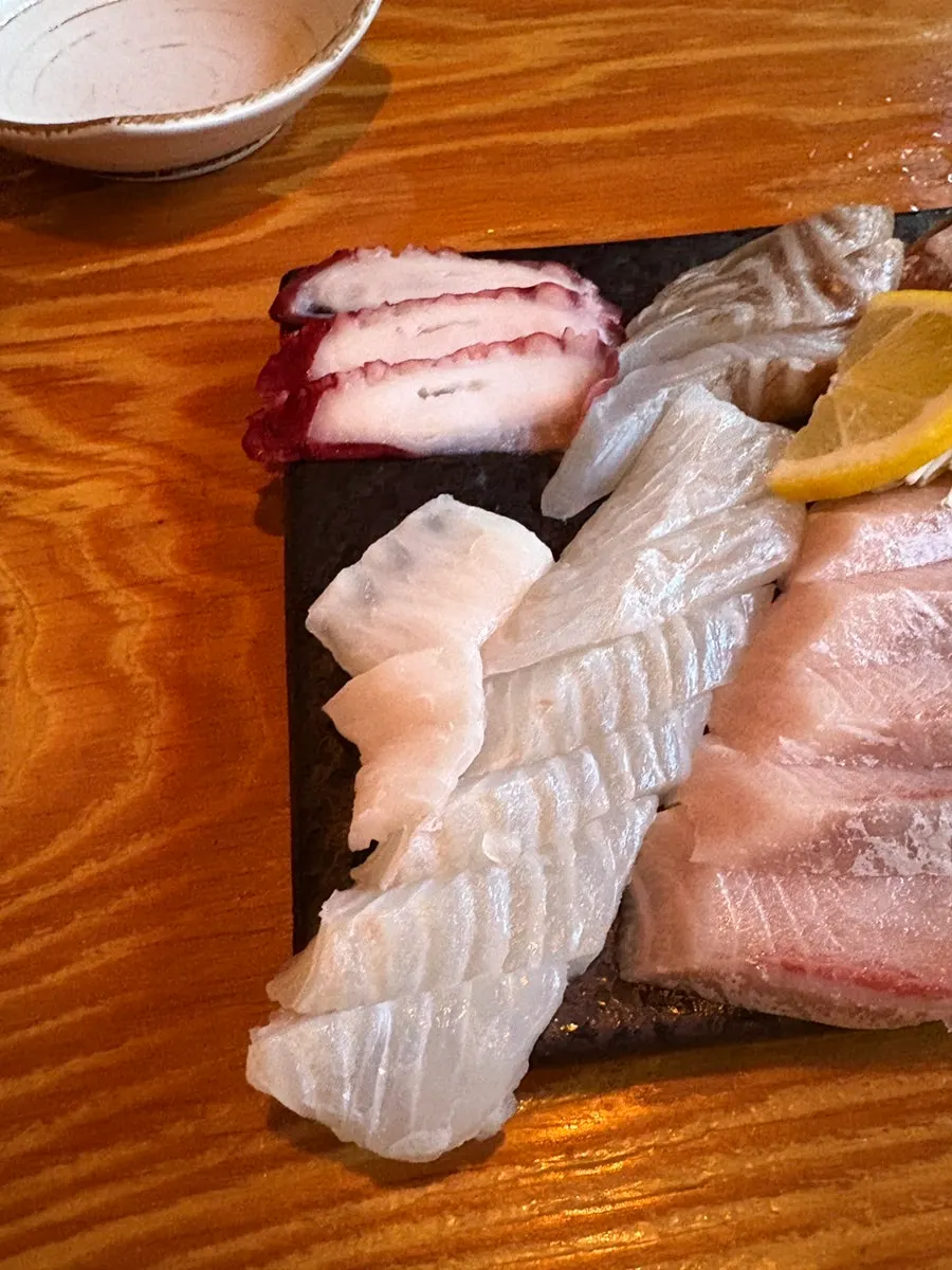 Close-up of salmon and flounder sashimi