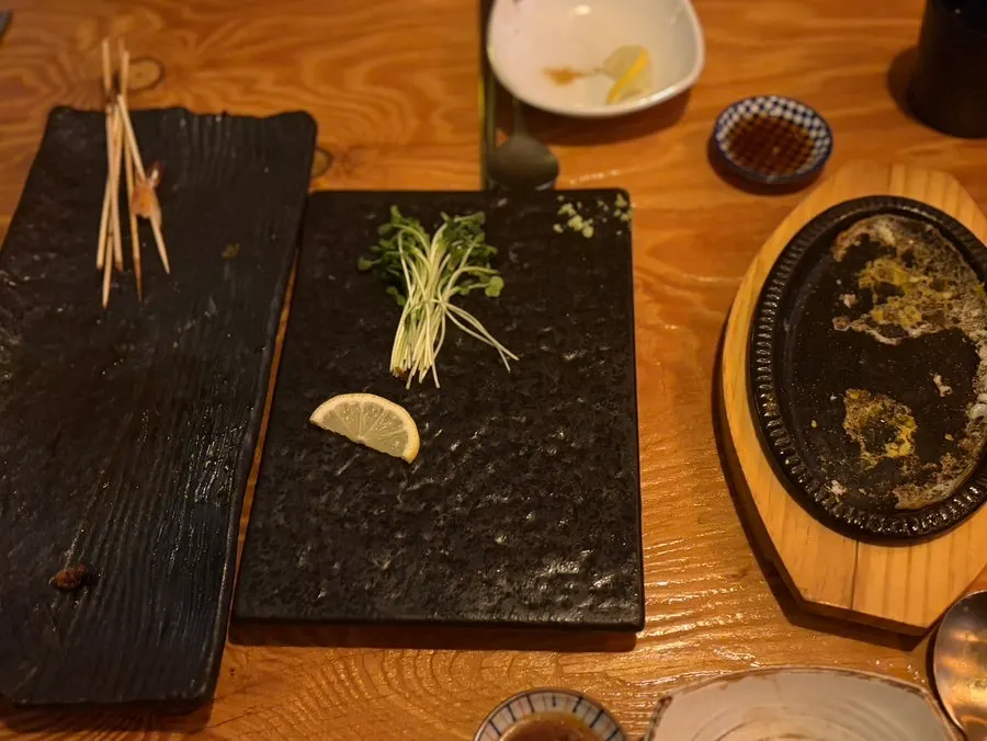 View of the izakaya table under soft lighting