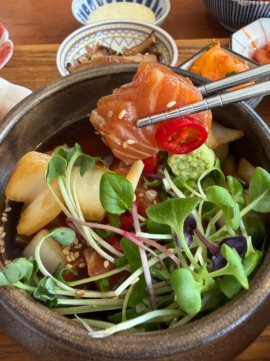 Yuja salmon jang served over rice