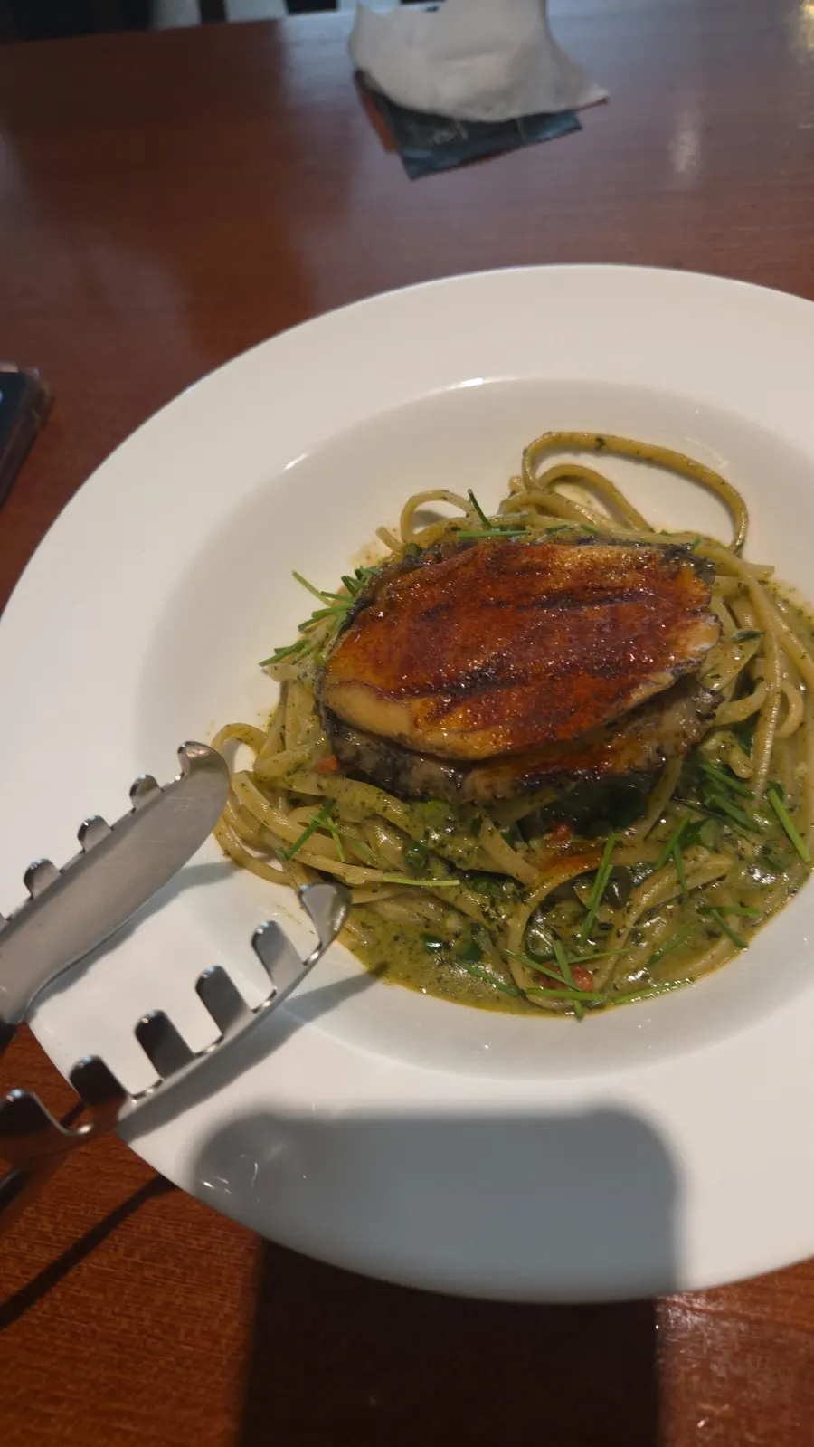 Abalone gonad pasta topped with abalone