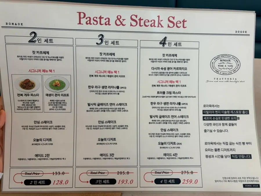 Menu board at Romaok Dogok