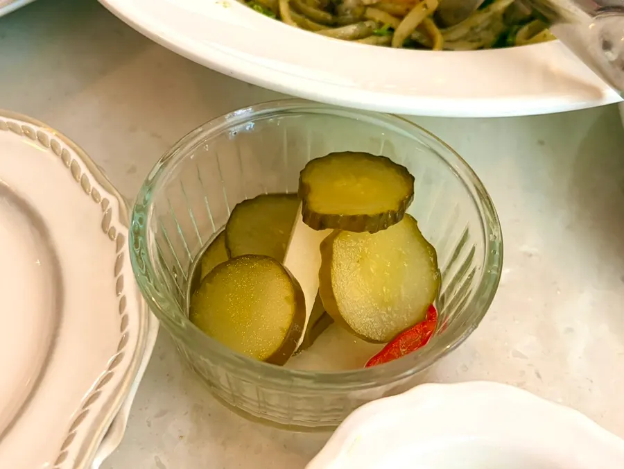 Pickles served with the pasta