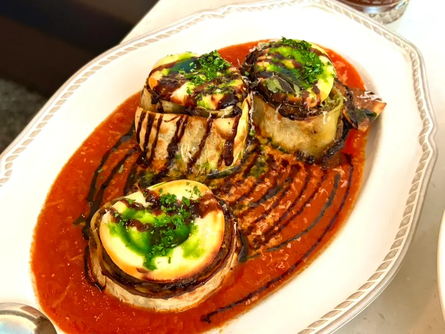 Plate of Hanwoo ragu fresh pasta lasagna roll