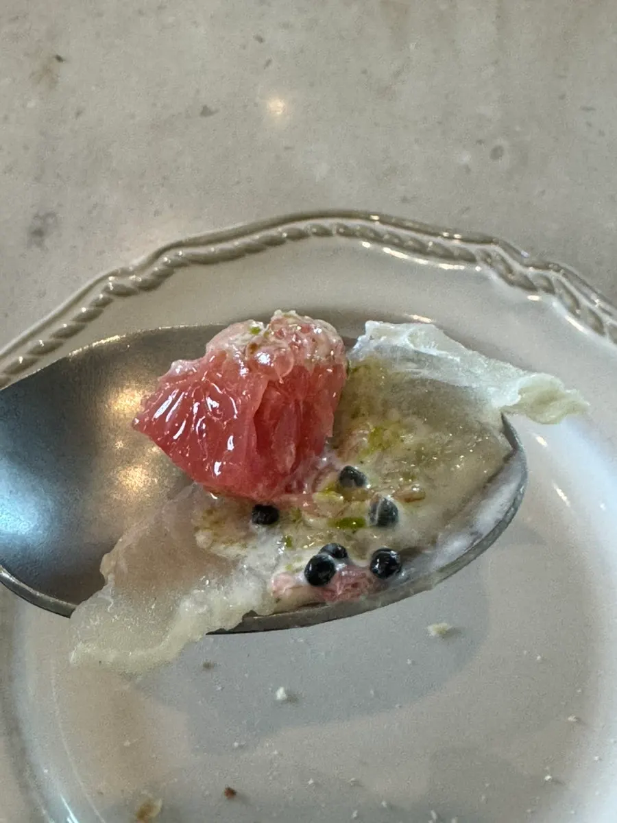 Close-up of halibut carpaccio topped with caviar